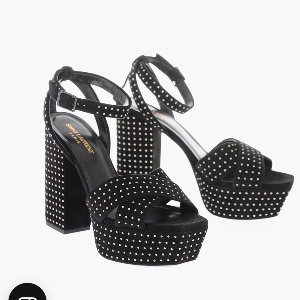 Brand New Saint Laurent Black Suede Studded Farrah Platform heels